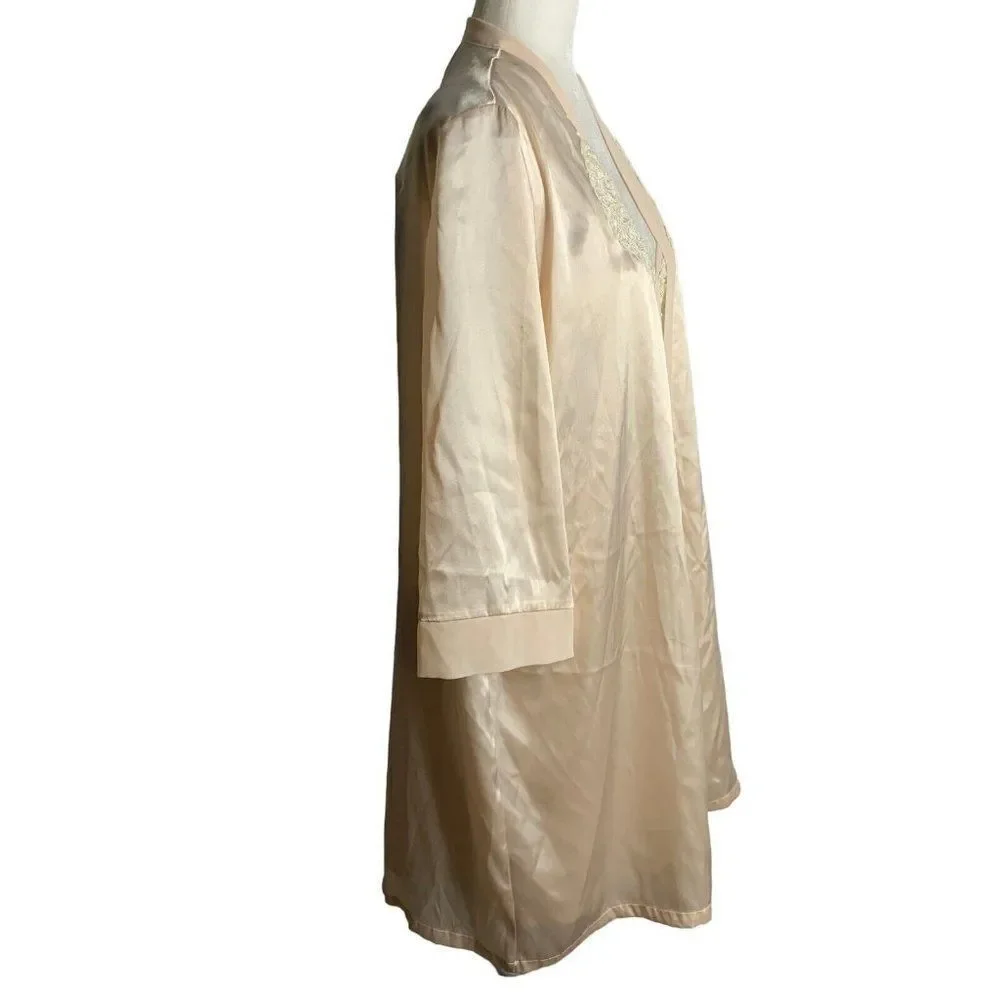 Vintage Beaded Satin Peignoir Set M Pink Half Robe Sweetheart Adjustable Straps